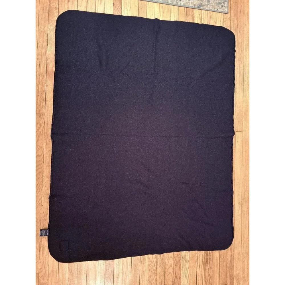 Vtg Ralph Lauren Navy Blue Fleece Throw Blanket Leather Patch 50x68